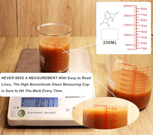 High Borosilicate Glass Measuring Cup-V-Shaped Spout,250ml(8OZ) Glass Measuring Beaker for Kitchen or Restaurant, Easy to Read - size: 250ml (8oz)