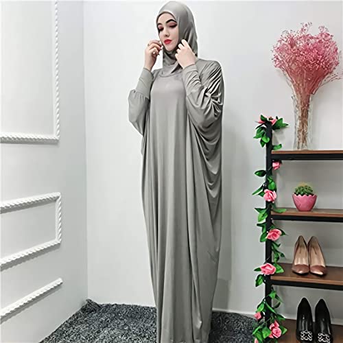 FPOVFPO Womens Solid One-Piece Prayer Dress Muslim Abaya Islamic Maxi Breathable Ramadan Dress Kaftan Hijab - color: Gray
