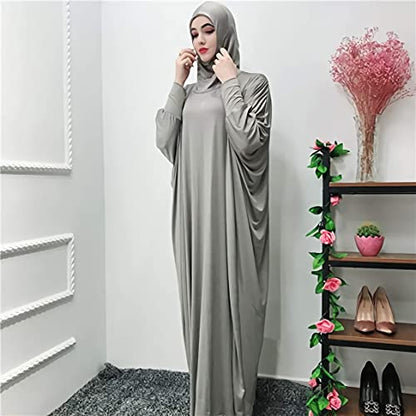 FPOVFPO Womens Solid One-Piece Prayer Dress Muslim Abaya Islamic Maxi Breathable Ramadan Dress Kaftan Hijab - color: Gray
