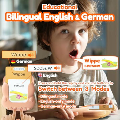 Talking Flash Cards Bilingual for Toddlers - German English Flashcards for Kids Adults, Test Mode, Pocket Speech Children, Interactive Vocabulary Learning, Audible Gifts Boy Girl (German) - color: German
