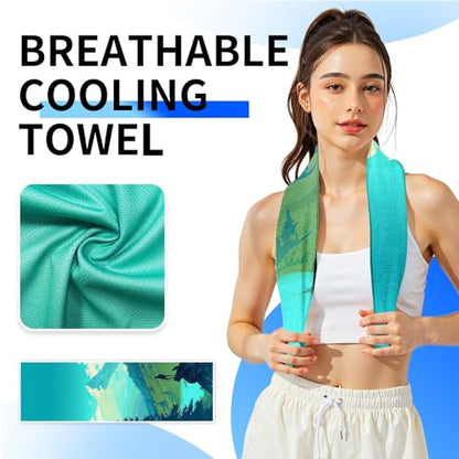 Cooling Sports Towel 39"X11.8" Cold Feeling Towel for Gym Fitness Running Yoga Microfiber Soft Quick Drying Breathable Lightweight Camping Towel Summer Hiking Climbing Workout Essentials(Climbing) - color: Green