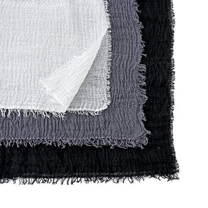 EVQ Soft Cotton Hemp Scarf Wrap Long Hijab Scarves for Women - color: Black+white+dark Gray