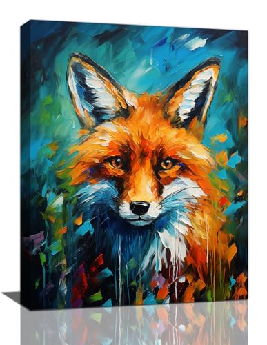Fox Decor Wall Art Banksy Fox Pictures Wall Decor Canvas Prints Framed Artwork Paintings Poster Fox Gifts Decorations for Home Kitchen Bedroom Living Room Bathroom Office 12"x16" - color: Fox, size: 12"L x 16"W