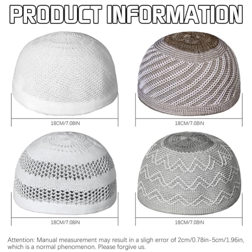 4 Pcs Muslim Knit Kufi Hats Islamic Crochet Prayer Beanie Cap Knitted Taqiyah Takke Skull Topi Eid Ramadan Gift - color: Color a