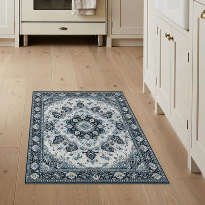 3'x5' Black Charcoal Boho Medallion Design Washable Accent Rug - color: Blue/Pattern 10, size: 3' x 5' (Rectangular)