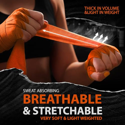 DXM SPORTS Boxing Hand Wraps Inner Gloves - 180 Inch Elasticated Thumb Loop Bandages - Kickboxing MMA Muay Thai Kickboxing Martial Arts Punching Training for Men Women - color: Orange