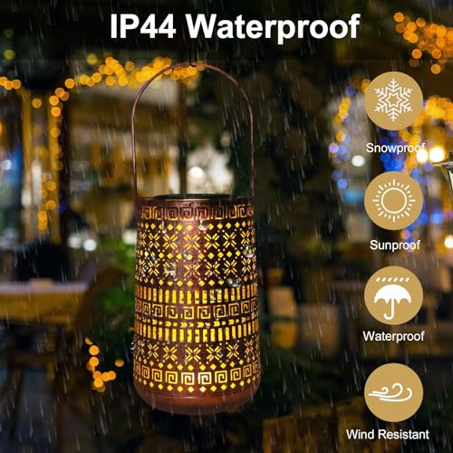 Solar Lantern Outdoor Hanging Lights, Moroccan Metal Hollow-Out Solar Lantern Waterproof LED Decorative Light for Garden Yard Patio Pathway Tabletop Landscape