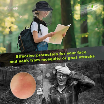 South to East Premium Mosquito Head Net for Insect 2 Pack, Ultra Clear View, Extra Fine Holes, Chemical-Free Fly & Bug Protection for Camping, Hiking, Fishing, Safari, Fit All Hats for Men & Women - color: Coal-black