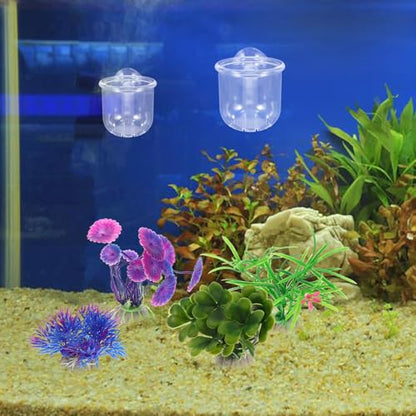 OUNONA 4pcs Acrylic Fish Feeding Cups with Suction Cups, Removable Bait Feeder Containers for Aquarium, Small and Large Sizes, Fish Tank Supply for Betta and Aquatic Pets