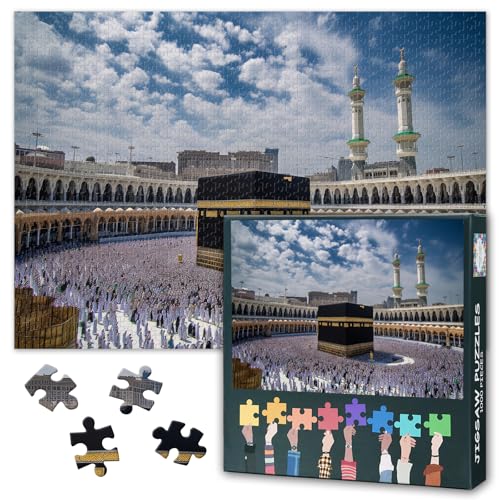 Jigsaw Puzzle 1000 Piece Set for Adults Majestic Kaaba Mecca Islamic Religion Cultural Wall Decor Muslim Modern Artwork Home Decor Large 27.5x19.7 Inch - color: Artwork-20
