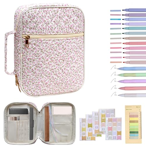 Bible Cover for Women (Mini Pink Flower, Large-Bag Set) - color: A6 Mini Pink Flower Set