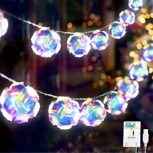 AceList 20 LED Globe Disco Ball Mirror String Lights, 10ft USB&Battery Powered Fairy Lights, Eid Ramadan Decoration Lighting for Mother's Day Gifts, Tree Decor Outdoor Indoor Patio Party Garden - color: Lotus Ball-20