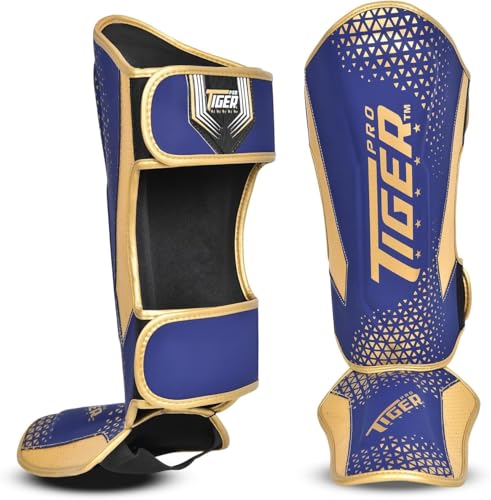 Shin Guards MMA, Muay Thai, Kickboxing, Leg Instep Protection Pads, Kicking, Sparring, Training Gear, Karate, Boxing, Taekwondo - Unisex - Black and White Colors - color: Blue, size: Large