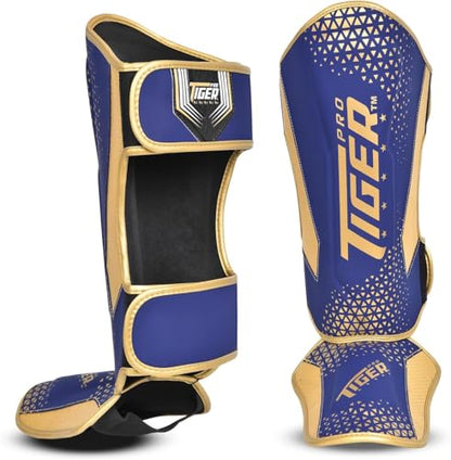 Shin Guards MMA, Muay Thai, Kickboxing, Leg Instep Protection Pads, Kicking, Sparring, Training Gear, Karate, Boxing, Taekwondo - Unisex - Black and White Colors - color: Blue, size: Large