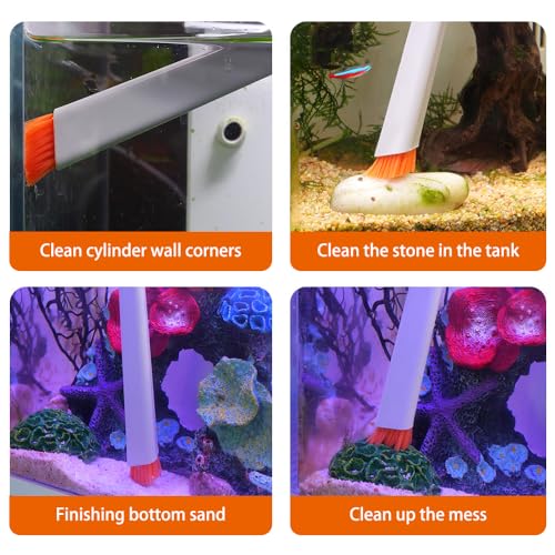 MiOYOOW Aquarium Cleaning Brush, Double Sided Aquarium Algae Scraper with 2PCS Felt Cloth Wipe Long Handle Fish Tank Glass Cleaner for Aquariums Home