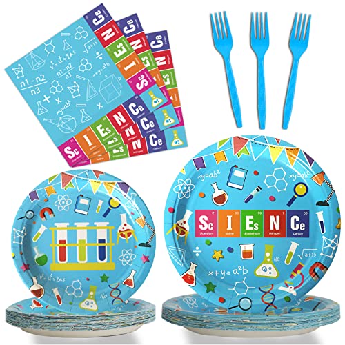 96 Pcs Science Party Plates Napkins Tableware Set Mad scientist Supplies Disposable Dinnerware Little Scientist Decoration Favors for Kids, 24 Guests - style: Science party
