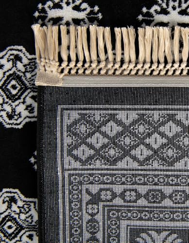 Rugs.com Bokhara Collection Rug – 6 Ft Runner Black and White Medium-Pile Rug Perfect for Hallways, Entryways - color: Black and White, size: 2' x 6' Runner