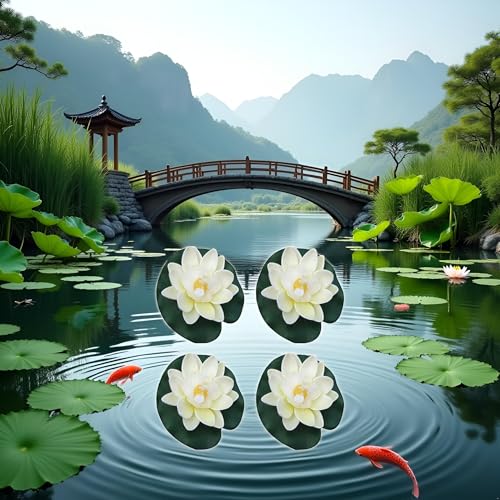 4 Pcs Artificial Floating Foam Lotus Flower with Water Lilys Pad Ornanments,Lifelikes Fake Lotus Flowers for Patio Pond Pool Fish Tank Aquarium Home Garden Special Decoration Outdoor Décor