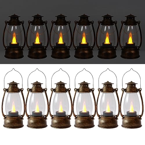 LLQ 12 Pack Vintage Decorative Lanterns, Mini Candle Lantern Decorative LED Candle Holders with Flameless Candles for Wedding Table Centerpieces, Christmas Party Outdoor Decorations, Brown - color: Brown