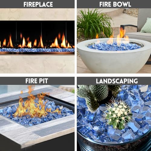 Blue Fire Pit Glass, 20 Pounds High Luster Fireplace Glass Rock | 1/2 Inch Fire Glass Rocks,Glass Rocks for Fire Pit Table, Propane Fireplaces, Fire Bowls - color: Pacific Blue, 1/2 Inch, size: 20 Pounds