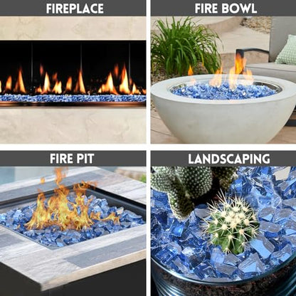 Blue Fire Pit Glass, 20 Pounds High Luster Fireplace Glass Rock | 1/2 Inch Fire Glass Rocks,Glass Rocks for Fire Pit Table, Propane Fireplaces, Fire Bowls - color: Pacific Blue, 1/2 Inch, size: 20 Pounds
