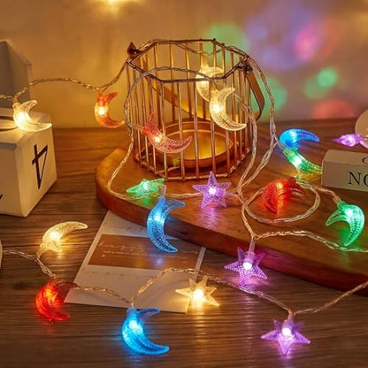Star and Moon String Lights, 30 LED Battery Powered Fairy Lights, Waterproof for Outdoor Indoor Decor, Bedroom, Patio, Garden, Party, Wedding - style: Star and Moon