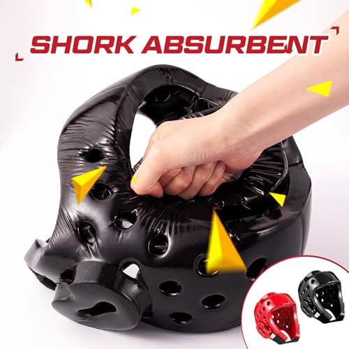 JellyArch 2 Pcs Taekwondo Karate Headgear MMA Martial Arts Helmet Soft Head Guard Protection Sparring Gear Helmet Boxing for Men Women Thai Kickboxing Grappling Muay Taekwondo - color: Red and Black, size: Medium