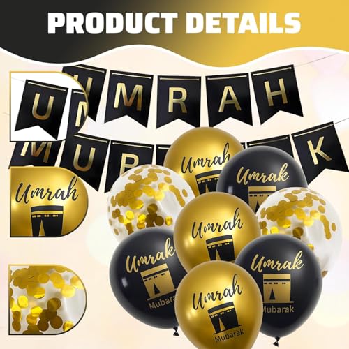 19 Pcs Umrah Mubarak Decorations, Ramadan Decorations for Home, Ramadan Mubarak Banner Suitable for Home and Party Decoration