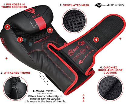 RDX Kids Boxing Pads and Gloves Set, Maya Hide Leather Kara Junior Hook and Jab Curved Focus Mitts Punching Gloves for MMA - color: RED
