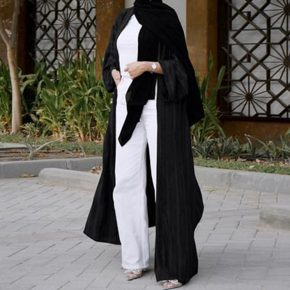 Front Open Abayas for Women Muslim with Hijab Scarf Islamic Prayer Clothes Long Sleeve Muslim Cardigan Dress Dubai Cardi Robe - color: Black, size: XX-Large