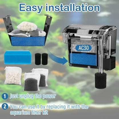 Aquarium Media Maintenance Kit Replacement for Fluval AC30 Power Filter | Includes 1 Blue Foam Filters, 2 Intake Strainer Sponge,1Pack Ceramic Rings and 2 Pack Activated Carbon