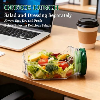 Salad Jar with Side Opening,Leakproof Portable Salad Container with Dressing Compartment,Reusable Home, Office, Travel, Outdoor Salad Container for Lunch (Green) - color: Green