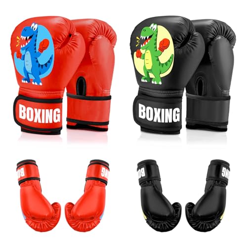 Kids Boxing Gloves for Boys & Girls, Youth Boxing Training Gloves for Kids Age 3 to 9 Years, 4OZ Training Sparring Gloves for Punching Bag Kickboxing Muay Thai MMA - color: Red & Black