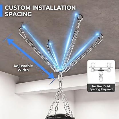 Heavy Bag Hanger, 304 Stainless Steel Punching Bag Ceiling Mount with 4 Springs, Vibration & Noise Dampening Design - color: Hanger with Spring for Concrete Ceiling