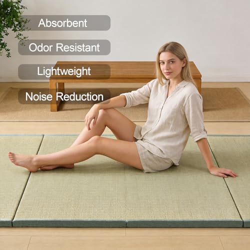 Japanese Tatami Mat, Tatami, Rug, Foldable Mattress, Roll up Rug, Japanese Floor Mattress, Floor Sleeping Japanese Futon Mattress, Meditation Yoga, Zen - size: Green 75×200×3.5cm