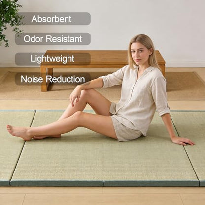 Japanese Tatami Mat, Tatami, Rug, Foldable Mattress, Roll up Rug, Japanese Floor Mattress, Floor Sleeping Japanese Futon Mattress, Meditation Yoga, Zen - size: Green 100×200×3.5cm