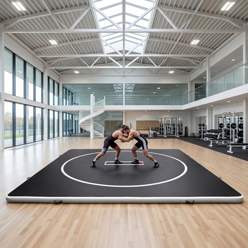 Inflatable Wrestling Mat 10FT / 13FT x 4IN, PVC Portable Wrestling Mats for Home, 4" Thick Jiu Jitsu Mats with Circles for Wrestling, Martial Arts, Jitsu, BJJ, Boxing, MMA, Judo Indoor Outdoor Use - size: 13FT*13FT*4IN