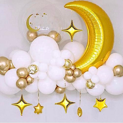 50Pcs 10 Inch Gold Star Foil Balloons Gold Star Shape Mylar Balloon Kit with 60Pcs Balloon Glue Point and 5Pcs Straws for Birthday Baby Shower Engagement Anniversary Wedding Party Decoration - style: Golden Four Point Star Balloons