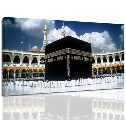 Xcfstszgz Islamic Religious Picture Wall Art Mecca Mosque Canvas Prints Muslim Painting for Home Office Decor Framed(18" Lx 36" W) - color: Blue, size: 18"Lx 36"W