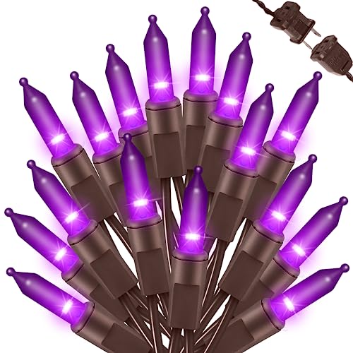 LAMPHOME Halloween String Light,100 Count Incandescent Mini String Light in 19.6ft,Indoor/Outdoor 120V UL Certified Mini Light for Halloween,Patio Lawn,Home,Garden,Party (Purple) - color: Purple-Brown Wire, size: 100ct
