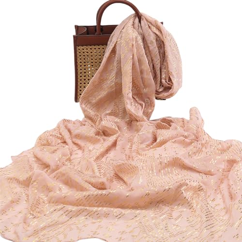 1920's Women's large-sized winter and autumn scarf - Retro Faux Assuit Foil print-embossed style long scarves - color: Pink Gold