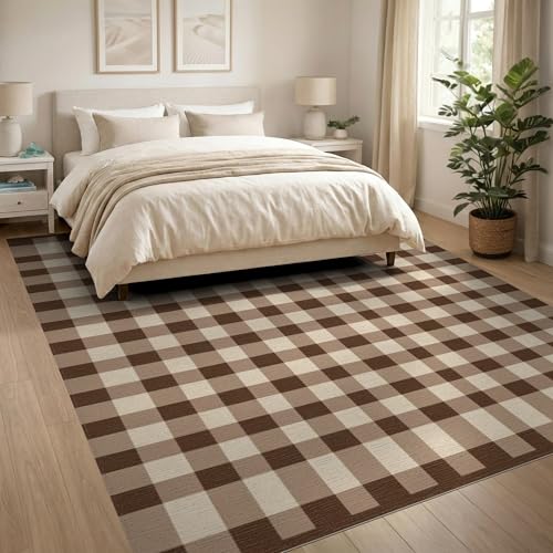 8'x10' Washable Flatwoven Rug, Beige Farmhouse Plaid Stain Resistant Extra Large Carpet Non-Slip Chair-Friendly Mat for Dining Room, Large Office, Lounge | Ref:1910430 - color: Beige/Pattern 31, size: 8' x 10' (Rectangular)