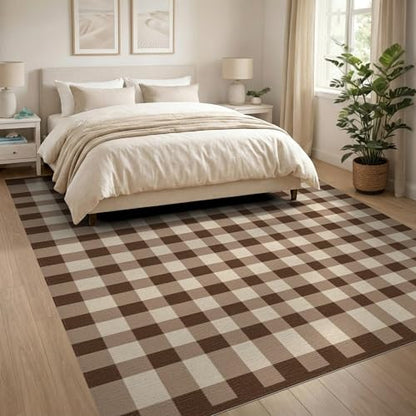 8'x10' Washable Flatwoven Rug, Beige Farmhouse Plaid Stain Resistant Extra Large Carpet Non-Slip Chair-Friendly Mat for Dining Room, Large Office, Lounge | Ref:1910430 - color: Beige/Pattern 31, size: 8' x 10' (Rectangular)