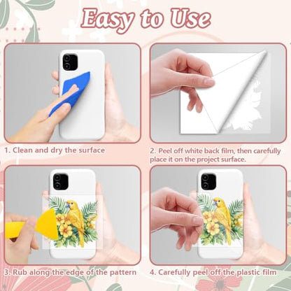 Peacoblue 18 Sheets Rub on Transfers for Crafts, Parrot with Flowers 3.6"x3.9" UV DTF Cup Wraps Waterproof Rub on Cold Transfers Stickers for Wood Glass Metal Cup Tumblers Mirrors Mugs Home Decor - style: Parrot with flowers