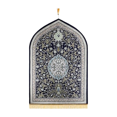 Muslim Prayer Mat Turkish Islamic Praying Rug Portable Prayer Carpet Eid Ramadan Janamaz Rug Adult Sajadah Islam Mat - color: Navy Blue