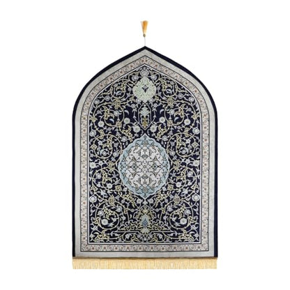 Muslim Prayer Mat Turkish Islamic Praying Rug Portable Prayer Carpet Eid Ramadan Janamaz Rug Adult Sajadah Islam Mat - color: Navy Blue