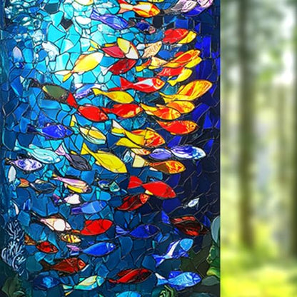 Nuxovilar Frosted Fish School Pattern Window Glass Film 17.7x39.4 in PVC | Fish School, Marine Decal colorful sea sticker, glass window cling for bathroom kitchen sliding door (Fish School)