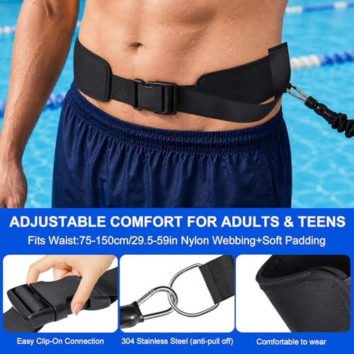 Swimming Training Belt 8-25FT Adjustable Swimming Resistance Belt, Stationary Harness for Any Pool Without Counter Current System - color: Black