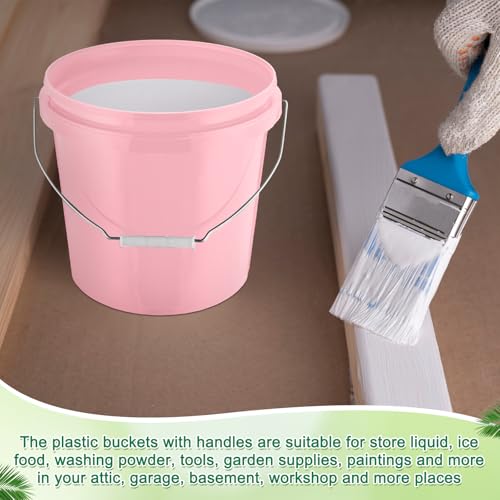 Tioncy 10 Pcs 2 Gallon Plastic Buckets with Lids and Handles,Light Pink | Storage Pails for Paint, Cleaning, Organizing, Durable Containers, Metal Handles, Plastic Material - color: Light Pink