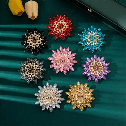 Rhinestone Sunflower Brooch Pin Red Pink Flower Brooch Stylish Crystal Brooch Elegant Clothing Hat Bag Accessories Jewerly for Women - color: Blue